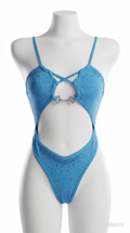 CLARA  CAPRI BLUE RHINESTONE ONE-PIECE SWIMSUIT/BODYSUIT