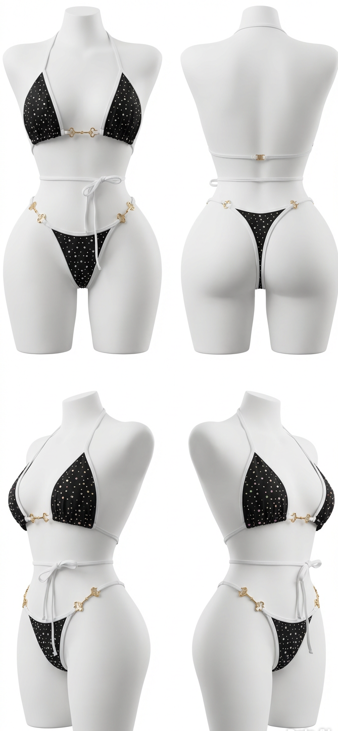 PARIS BLACK RHINESTONES BIKINI SET