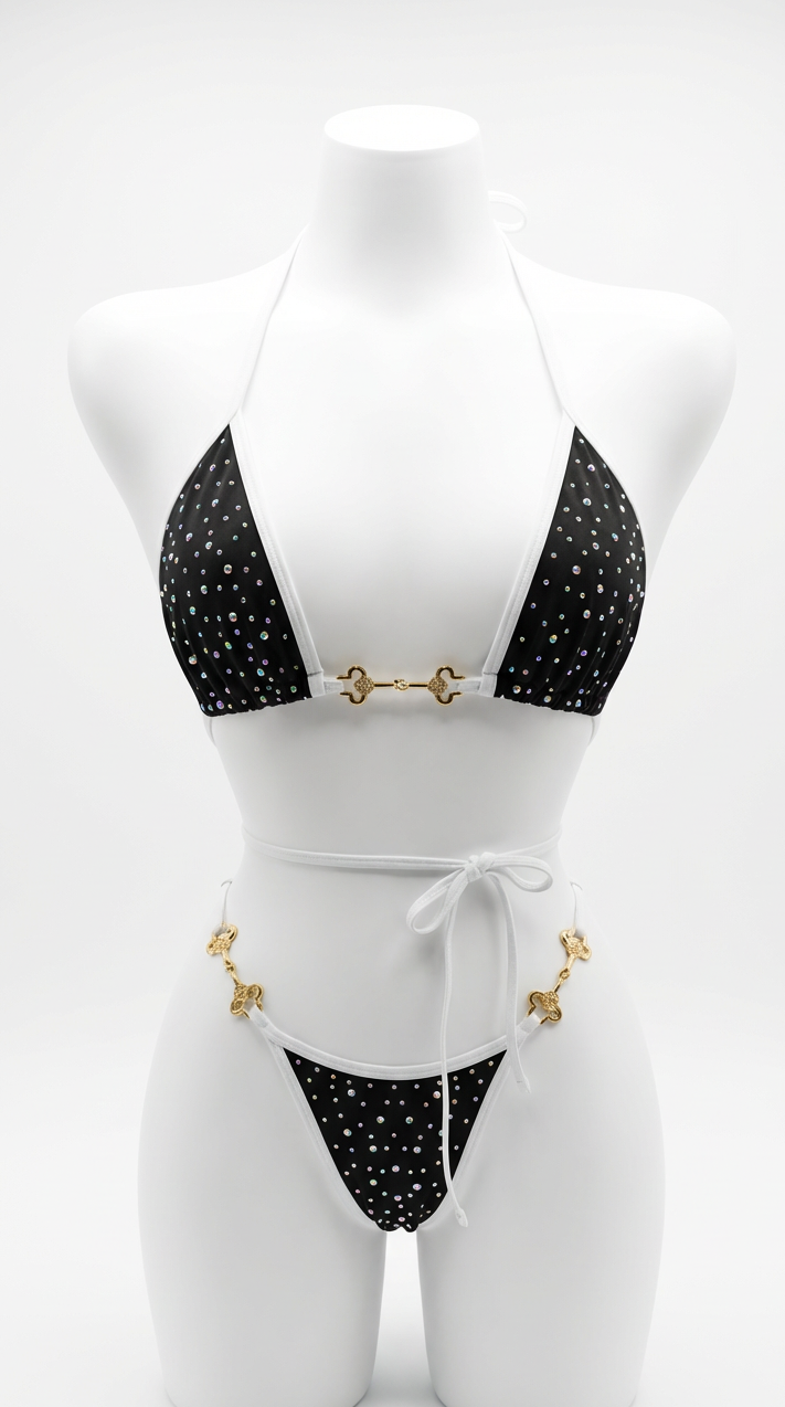 PARIS BLACK RHINESTONES BIKINI SET
