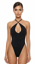 GALAXY BLACK RHINESTONES BODYSUIT/SWIMSUIT