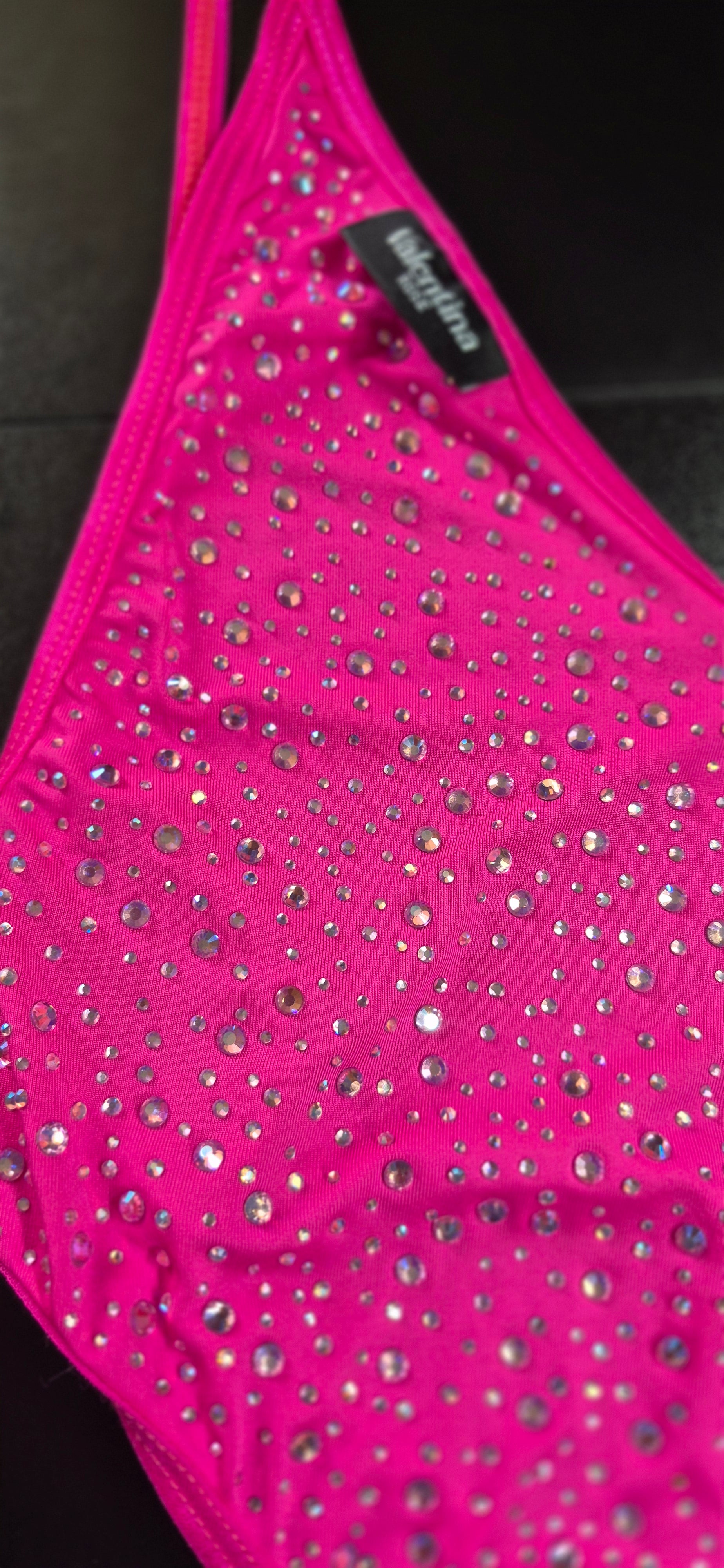 COSMIC FUSHIA RHINESTONES ONE-PIECE BODYSUIT/SWIMSUIT