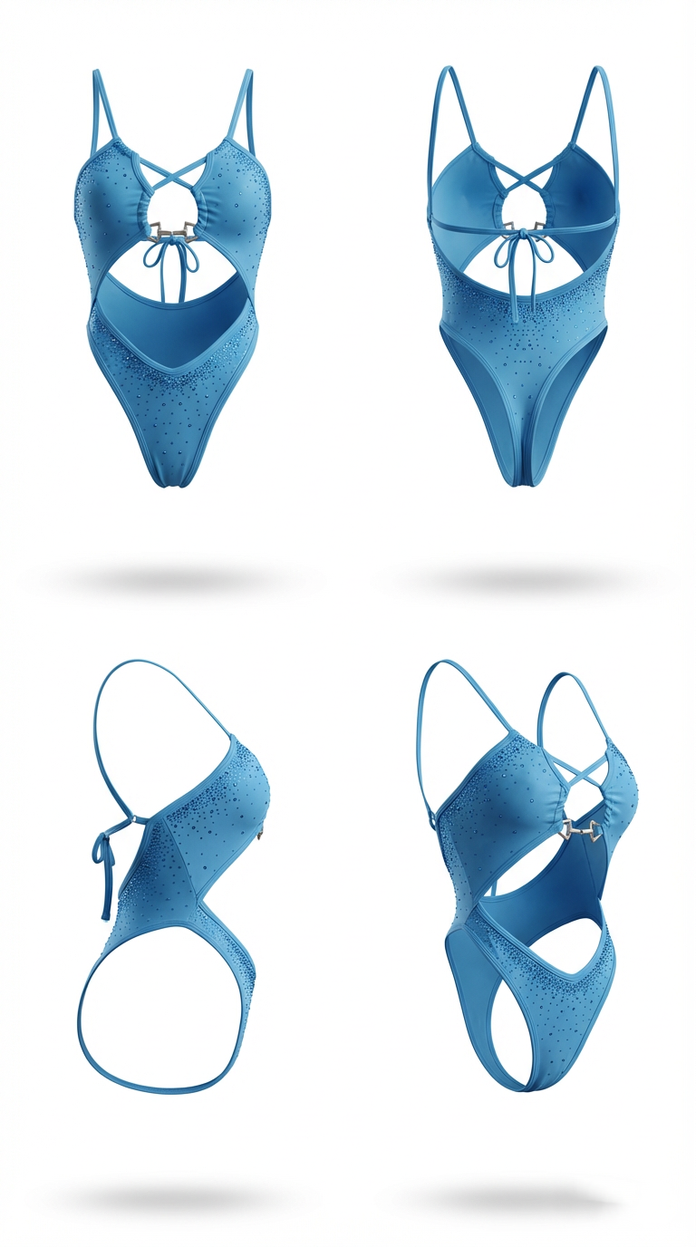 CLARA  CAPRI BLUE RHINESTONE ONE-PIECE SWIMSUIT/BODYSUIT