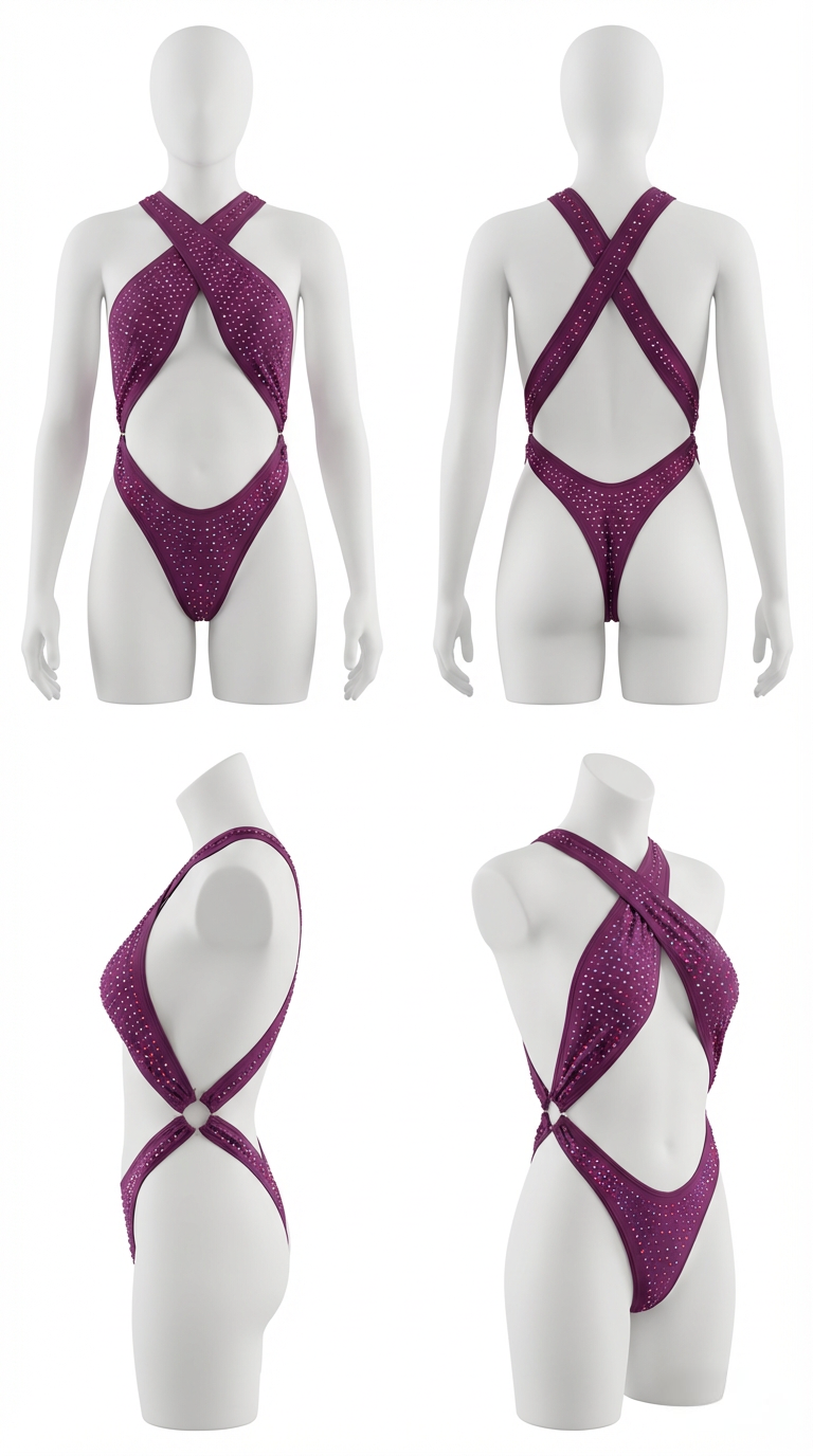 BELLA  RHINESTONES WINE DIVA ONE-PIECE SWIMSUIT/BODYSUIT