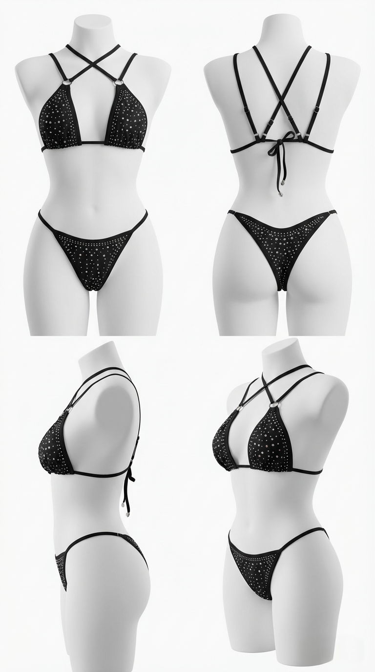 NORA GALAXY BLACK RHINESTONES BIKINI SET
