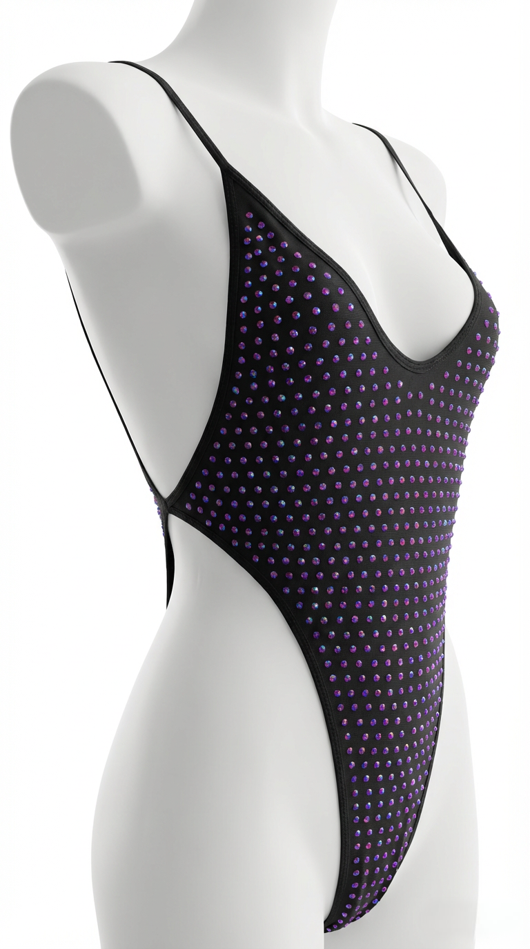 GALAXY BLACK AB RHINESTONES BODYSUIT/SWIMSUIT