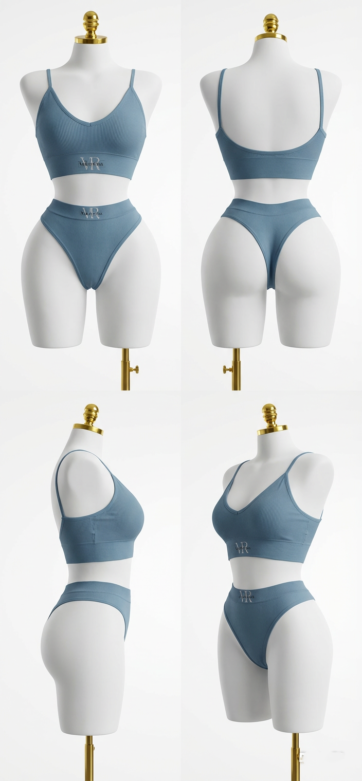 UNDERWEAR RIBBED BRALETTE SET BLUE