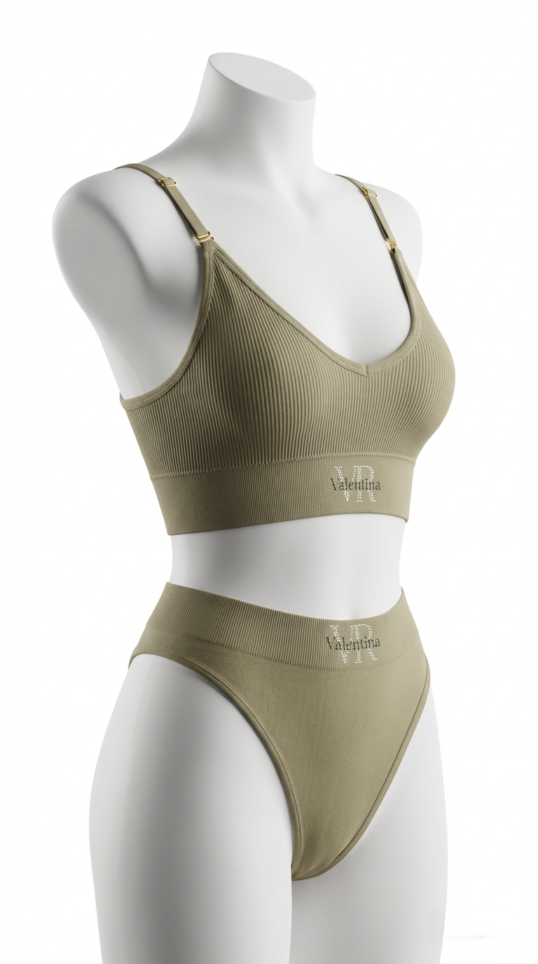 UNDERWEAR RIBBED BRALETTE SET LATTEE