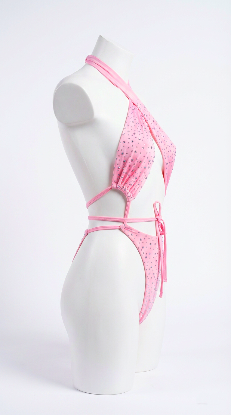 BARBIE RHINESTONES PINK ONE-PIECE BODYSUIT