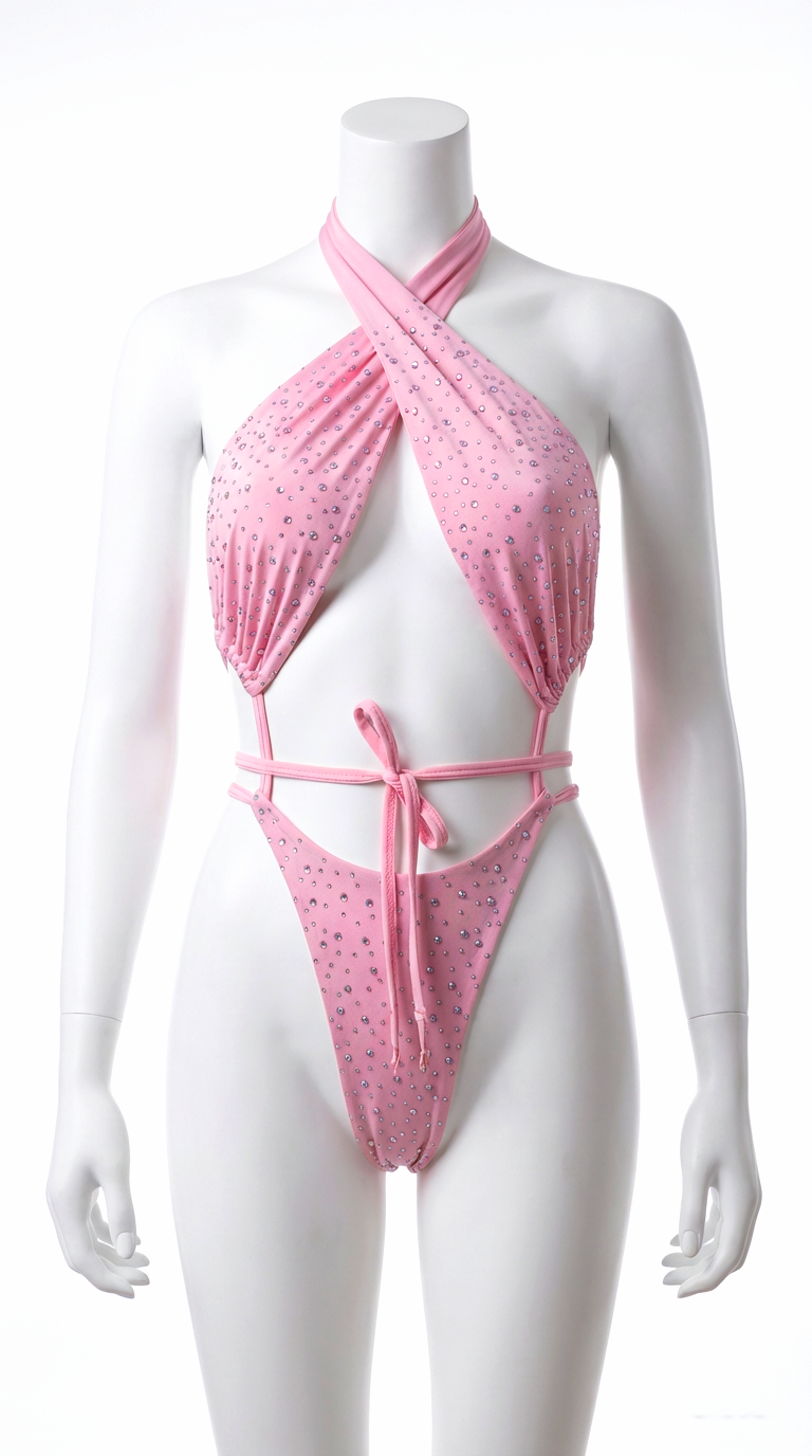 BARBIE RHINESTONES PINK ONE-PIECE BODYSUIT