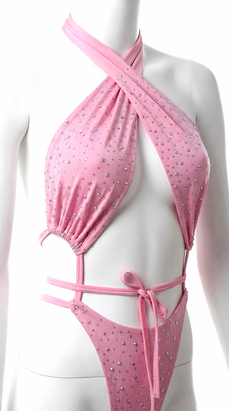 BARBIE RHINESTONES PINK ONE-PIECE BODYSUIT