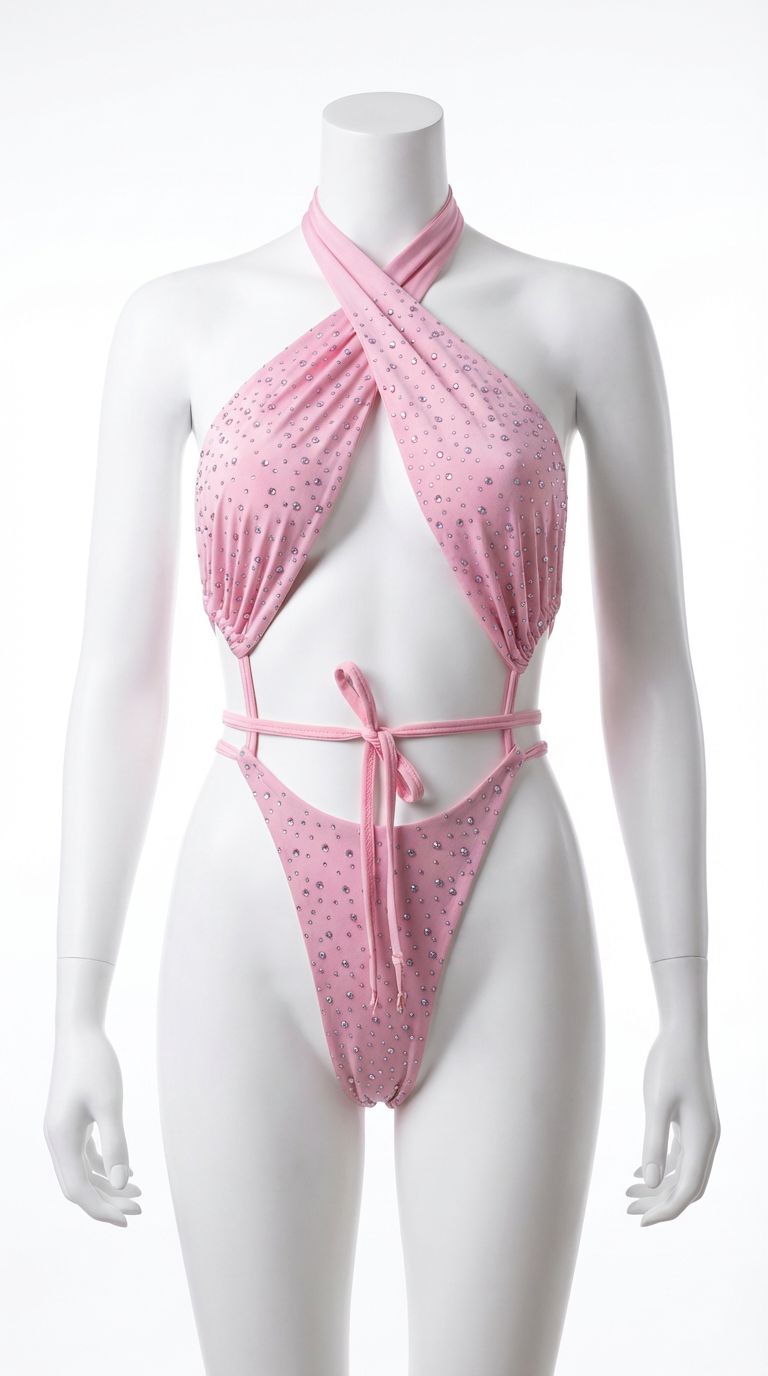 BARBIE RHINESTONES PINK ONE-PIECE BODYSUIT