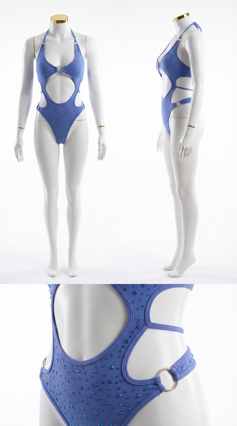 ALEX CUT RHINESTONES ONE ONE-PIECE SWIMSUIT/BODYSUIT