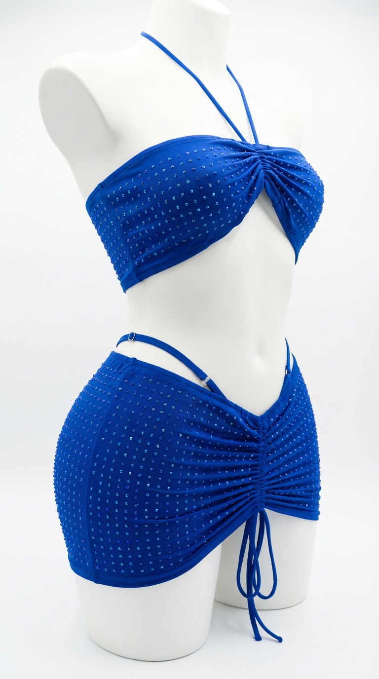 GLAMIX RHINESTONES ELECTRIC BLUE MINI SKIRTS&TOP SET