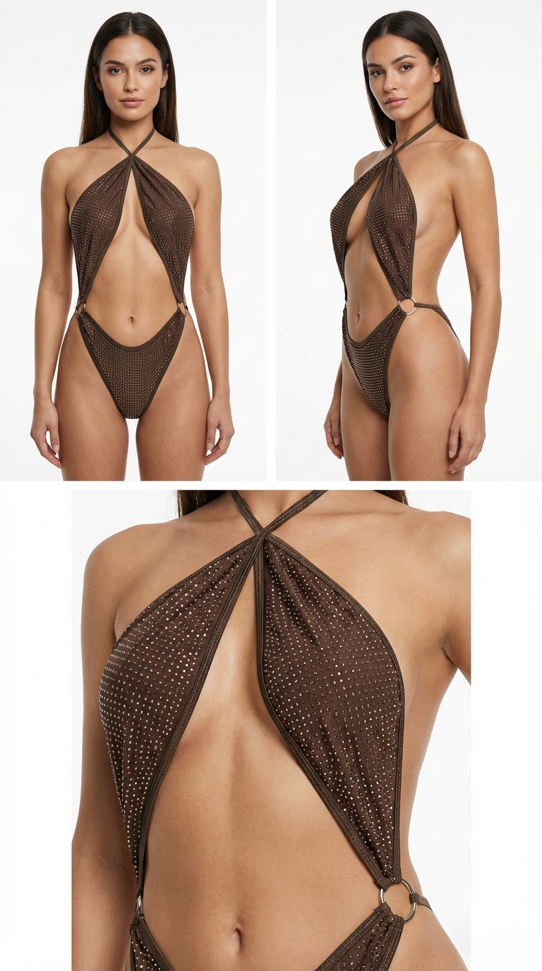 INNA ROSE QUEEN RHINESTONES ONE-PIECE RHINESTONES BOSYSUIT/SWIMSUIT