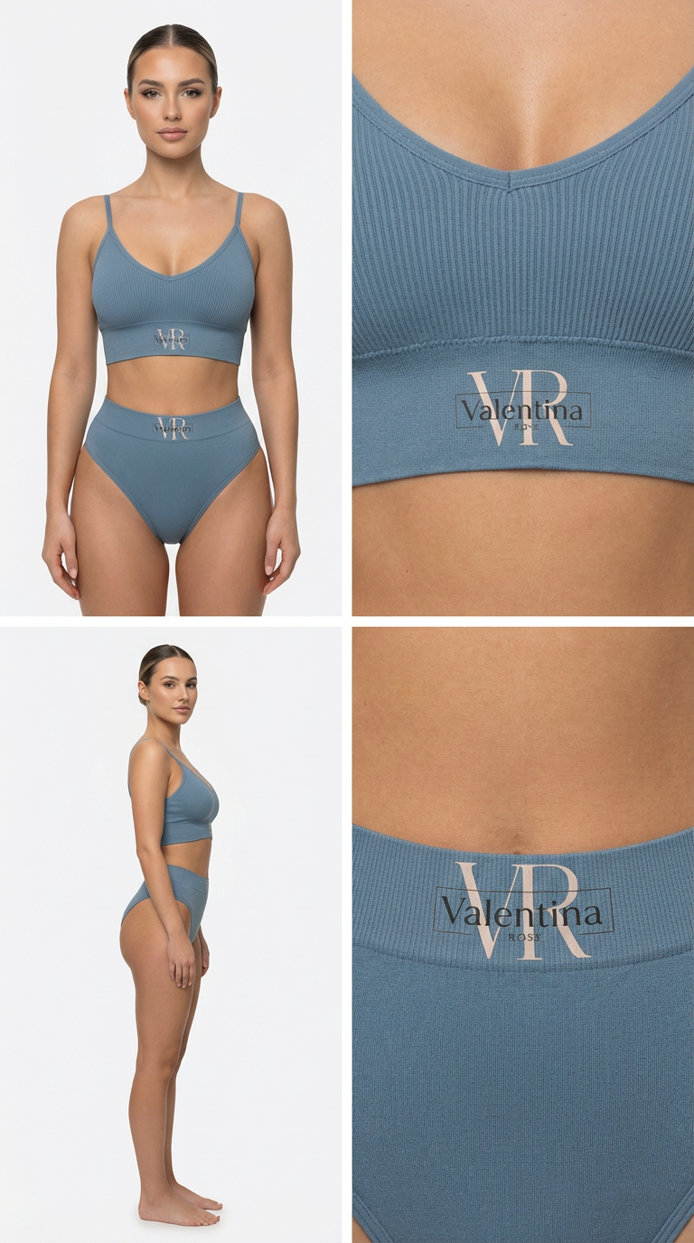 UNDERWEAR RIBBED BRALETTE SET BLUE
