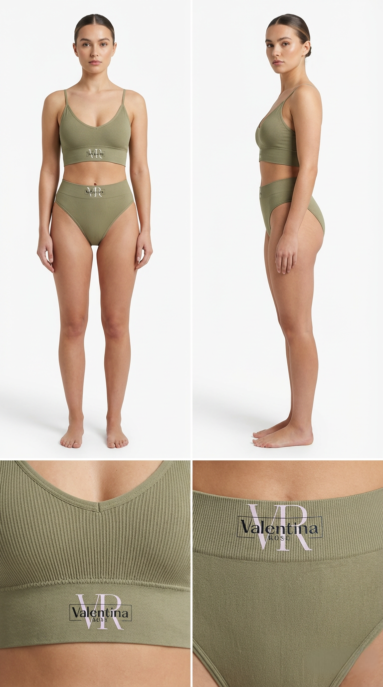 UNDERWEAR RIBBED BRALETTE SET LATTEE