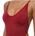 GALAXY RED AB RHINESTONES ONE-PIECE SWIMSUIT/BODYSUIT