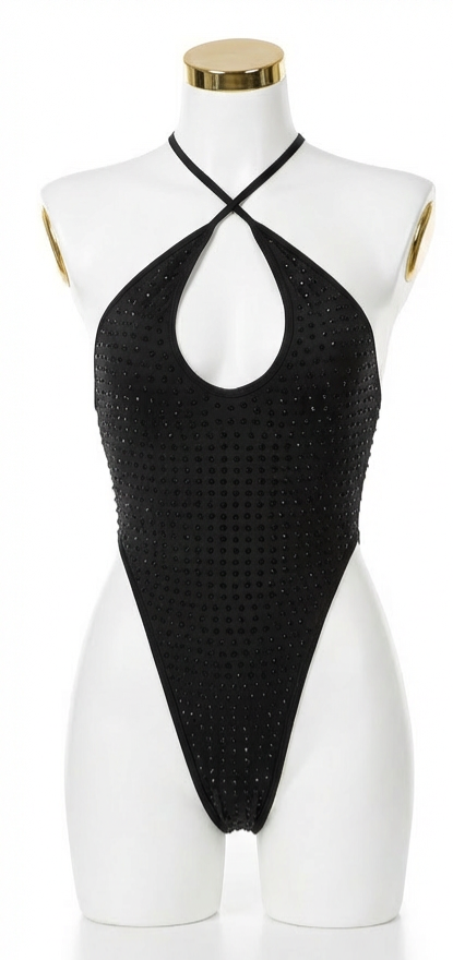 GALAXY BLACK RHINESTONES BODYSUIT/SWIMSUIT