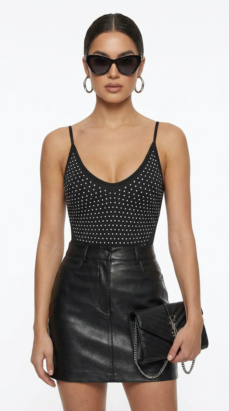 GALAXY SILVER RHINESTONES ONE-PIECE BODYSUIT/SWIMSUIT